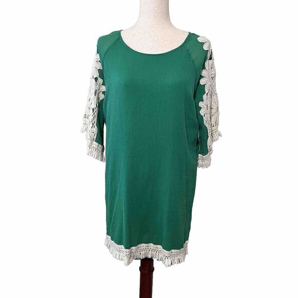 Umgee Shift Dress Women Large Mini Green Crochet Boho Colorful Hippie Retro - Picture 1 of 9